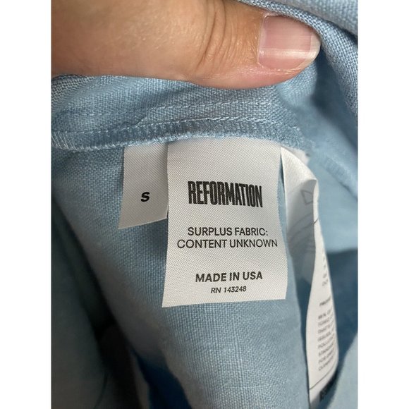 Reformation Women’s Off The Shoulder Tie Top Blouse Shirt Size Small Blue Linen - Picture 4 of 4